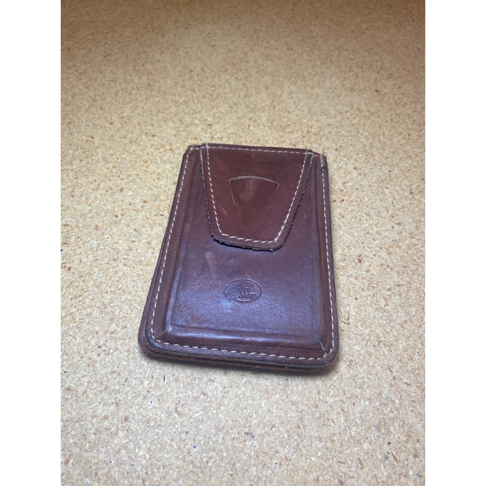 Bass Pro Shops Brown Leather Money Clip Wallet Bifold ID Window USA Made
